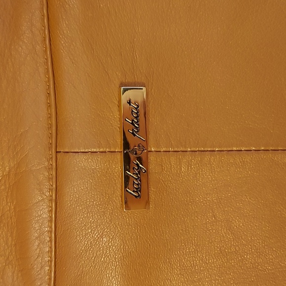 Baby Phat Women's Moto Leather Jacket Tan Cream Piping Removable Lining … - Picture 7 of 16